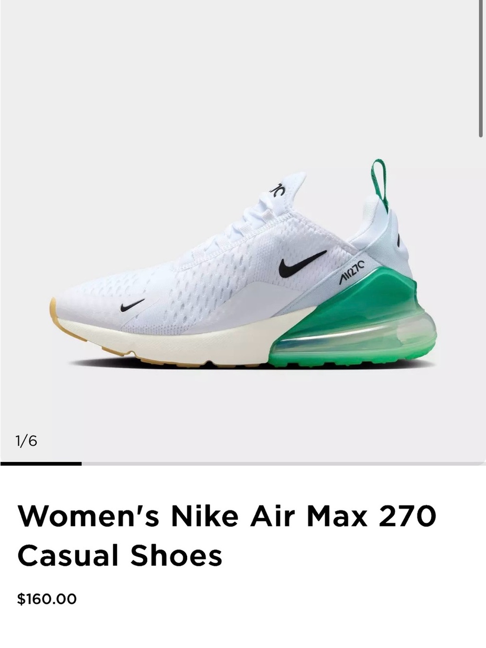 Nike Women’s Air Max 270 in White and Green